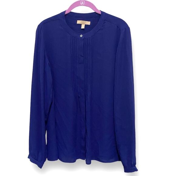 Banana Republic Blouse Size Medium Royal Blue Button Front with Pintucks - Picture 1 of 7